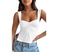 KOEMCY Crop Tops for Women Tank Tops Sexy Summer Sleeveless Vests Tops Backless Cropped Ruched Front Strappy Solid Color Tops Camisole Y2K (White,M)