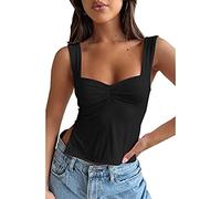 KOEMCY Crop Tops for Women Tank Tops Sexy Summer Sleeveless Vests Tops Backless Cropped Ruched Front Strappy Solid Color Tops Camisole Y2K (Black,M)