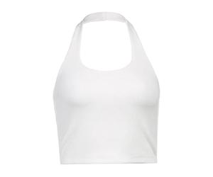 KOEMCY Sleeveless Crop Top for Women - Halter Neck, Sexy Backless, Going Out Tank Top (White, L)