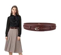 KOEMCY Wide Belts for Women Leather Waist Belt Ladies Cinch Belt Double Layer Leather Belt for Dress Waist Tunic Seal (Coffee)