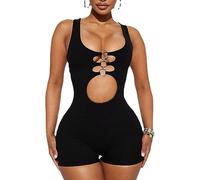 KOEMCY Women Sexy Jumpsuits Hollow Out Rompers Casual Sleeveless Bodycon One Piece Slim Fit Rompers Playsuit High Waist Yoga Jumpsuit Skinny Tracksuit One Piece Gym Wear (Black, M)