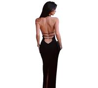 KOEMCY Women's Backless Dresses Halter Neck Sexy Sleeveless Long Dress Sexy Fish Tail Dress Bodycon Maxi Dress Club Party Prom Evening Dresses (Black, S)