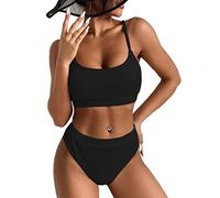 KOEMCY Women's Bikini Set High Waisted Swimsuits Trendy Sexy SwimsuitSuit Triangle Bikini Swimwear Beach Wear Bathing Suit 2 Pieces Bathing Suit Sets (Black,XL)