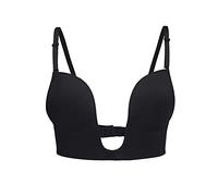 KOEMCY Women's Deep Plunge Bra Push Up Low Cut Sexy U Shaped Backless Wireless Bralette for Low Back Dress Wedding (Black,B)