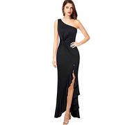 KOEMCY Women's Elegant Long Evening Dress - One Shoulder Solid Color High Split Sleeveless Sexy Bodycon Dress - Cocktail Gowns Wedding Party (Black, XL)