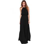 KOEMCY Women's Formal Sleeveless Waisted Loose Long Midi Dress - Wrap Halterneck Bodycon for Summer Club Party Cocktail (Black, S)