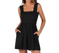 KOEMCY Women's Jumpsuit Sleeveless with Pockets Casual Summer Dress Square Neck Summer Rompers Jumpsuit Elegant Slim Solid Color, Black, M