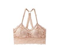 KOEMCY Women's Lace Bralette Sexy Wireless Push Up Seamless Harness Lifting Bra Bandeau Top Criss Cross Back V Neck Thin Cup Crop Tops Bustier for Everyday Wear (Beige,S)