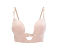 KOEMCY Women's Low Back Bra Deep Plunge Bra Push up Low Cut Sexy U Shaped Backless Bras Wireless Bralette for Low Back Dress Wedding (Beige,D)