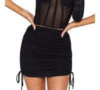 KOEMCY Women's Ruched Ribbed Knit Skirt - Package Hip, Sexy Bodycon, High Waisted, Plain Mini Pencil for Party Club (Black, M)