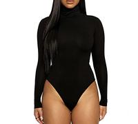 KOEMCY Women's Shapewear Turtleneck Leotard Tops Collared Bodysuit Jumpsuit High Neck Slim Fit Leotards Casual Top (Black,XL)
