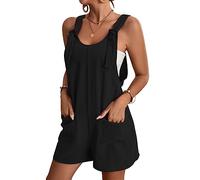 KOEMCY Womens Strappy Overalls Dungarees Sleeveless Playsuits Loose Short Overalls Summer Shortalls Rompers Casual Dungarees Overalls with Pockets (Black, L)