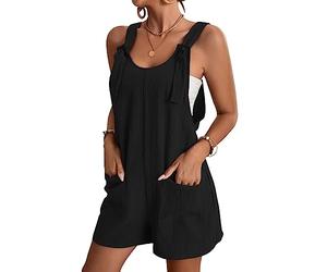 KOEMCY Womens Strappy Overalls Dungarees Sleeveless Playsuits Loose Short Overalls Summer Shortalls Rompers Casual Dungarees Overalls with Pockets (Black, L) BDK1