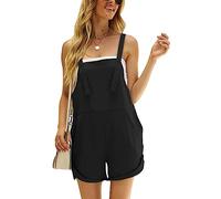 KOEMCY Womens Strappy Overalls Sleeveless Jumpsuit Baggy Playsuits Summer Button Suspender Bib Overalls Dungarees with Pockets (Black, XL)