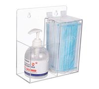 KOEMEHR Acrylic Mask Storage Box & Hand Sanitizer Gel Holder Stand Wall Mount or Countertop, Hygiene Station with 2 Compartment Transparent Box Dispenser for Masks, Gloves, Soap Dispenser