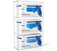 KOEMEHR Glove Box Holder Dispenser Wall Mounted Acrylic Triple Gloves Dispenser for Medical, Vinyl, Latex, Nitrile, Exam, Disposable Glove, Plastic Bags Holder Tissues Box Cover, Transparent