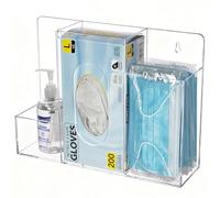 KOEMEHR Mask and Gloves Dispenser with 3 Compartments, Wall Mounted Acrylic Disposable Glove Box Holder Dispenser Organiser for Face Mask, Hand Sanitizer Gel, Hairnet, Shoe Cover, Facial Tissues Box
