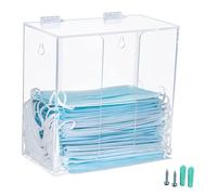 KOEMEHR Mask Dispenser Box Holder Acrylic Hygiene Station with Lid, Countertop/Wall Mount Storage Container for Disposable Face Masks, Napkin, Hairnet, Shoe Cover, Transparent