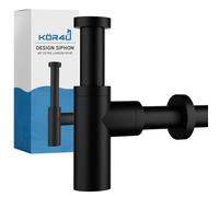 kör4u Design Siphon, 1 1/4 Inch x 32 mm, Black Matt, Cup Odour Trap, Tube Odour Trap for Sinks, Extra Long Pipes, Includes Seals