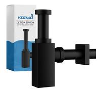 kör4u Siphon 1 1/4 Inch x 32 mm, Square, Matte Black, Square Rosette - Includes Seals, Cup Odour Trap & Tube Odour Trap for Sink