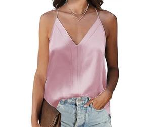 Koerye Women's Satin Cami Top V-Neck Tank Top Silk Cami Summer Spaghetti Straps Basic Top Adjustable Spaghetti Strap Basic, mauve, S