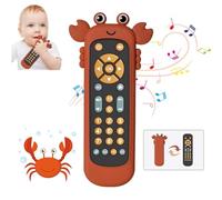 KOESMG Baby TV Remote Control Toy with Soft Silicone Cute Carb Cover, Musical Realistic Play Remote Toy with Light and Sound, 3 Language Educational Learning Toy for 6M+ Boy and Girls
