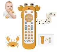 KOESMG Baby TV Remote Control Toy with Soft Silicone Cute Carb Cover, Musical Realistic Play Remote Toy with Light and Sound, 3 Language Educational Learning Toy for 6M+ Boy and Girls(Yellow)