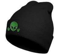 Koesnbre Black Alien Embroidered Beanie Hats for Men Women, Winter Funny Knit Hat, Alien Stuff Accessories Gifts, Ok-alien, One size