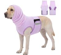 KOESON Breathable Dog Thunder Jacket Anxiety Calming Vest with Head Wrap, Adjustable Anxiety Relief Vest for Medium & Large Dogs, Dog Calming Hoodie for Thunder, Fireworks, Separation, Purple L