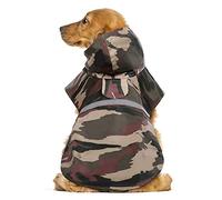 KOESON Dog Raincoat Waterproof Pet Rain Jacket, Reflective Adjustable Dog Rain Poncho Slicker with Leash Hole, Camouflage Lightweight Rainproof Hoodie Clothes for Medium Large Dogs Brown M