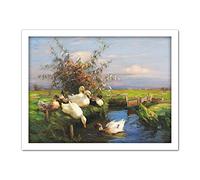 Koester Seven Ducks Ditch Birds Nature Painting Large Framed Art Print Poster Wall Decor 18x24 in