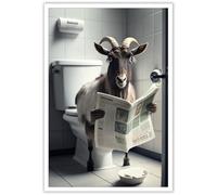 KOEUIRW Funny Goat Bathroom Canvas Wall Art Cute Goat In Toilet Posters Black and White Animal Prints Painting Maximalist Mid Century Modern Aesthetic Wall Decor for 16x24in Unframed