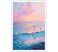 KOEUIRW Trendy Summer Surf Posters Blue Pink Scenery By The Sea Canvas Wall Art Vintage Coastal Cowgirl Room Aesthetic Prints Painting For Teen Girls Dorm Bedroom Apartment Wall Decor 16x24in Unframed