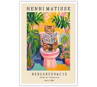 KOEUIRW Vintage Henri Matisse Canvas Wall Art Funny Animal Bathroom Poster Cute Tabby Cat On A Toilet Print Pink Dopamine Bathroom Wall Decor Matisse Print 8x12in Unframed