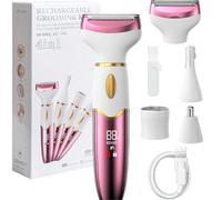Koeutoze 4-in-1 Electric Women's Shaver with Digital Display, IPX7 Waterproof, Bikini Trimmer Facial Hair Remover, Intimate Shaver for Face, Intimate Area, Armpits, Legs, Wet & Dry USB Charging