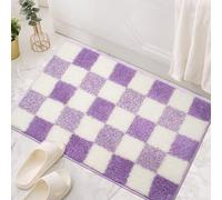 KOEXM Bathroom Rugs Extra Soft Purple Lavender Checkered Non Slip Bath Mat Plush Absorbent Rubber Backing Quick-Dry Washable Bath Mats for Bathroom Floor Tub and Shower 20"x32"