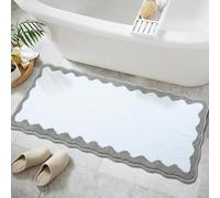 KOEXM Bathroom Runner Rugs Non Slip Soft Microfiber Irregular Shape Scalloped Bath Mats, Funky White and Grey Absorbent Bath Mat for Bedroom Washable, Long Bathroom Rugs for Shower 18" x 47"