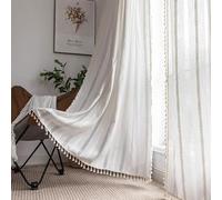KOEXM Bohemian Semi Blackout Curtains 96 Inch 2 Panels for Living Room Cotton Linen Curtains with Tassels for Bedroom