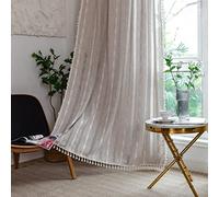 KOEXM Boho Farmhouse Linen Curtains 2 Panels for Living Room 63 Inches Long Semi Blackout Curtains for Bedroom French Country Chic Tassels with Embroidery Rod Pocket Draperies