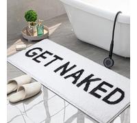 KOEXM Get Naked Bath Mat - 17" x 47" White Funny Bathroom Rug - Machine Washable Non-Slip Absorbent Bath Mat for Tub & Shower