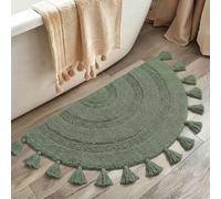 KOEXM Half Circle Boho Bathroom Rugs with Tassels for Bohemian Bedroom Soft Half Circle Rug Handcrafted Crochet Cotton Non Slip Absorbent Washable Rug Cute Bath Mats for Boho Bathroom Decor 32"x20"