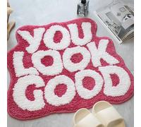 KOEXM You Look Good Bath Mat Hot Pink,Cute Bathroom Rugs for Girls,Small Fun Funny Funky Rug Bedroom Preppy Bathroom Decor,Washable Trendy Aesthetic Bath Rugs for Women Non-Slip 31" x 24"