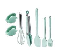 Kofebe 6 Silicone Kitchen Utensils Set with Oven Mitts for Baking, Grilling and Air Fryers (Green)