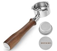 KOFIKOFI 54mm Portafilter 3 Ears, Walnut Wood Handle with Puck Screen and Filter Basket, Naked Bottomless Portafilter for Sage Breville Barista Series 500-880, Barista Express Espresso Machines