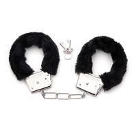 KOFISNI Black Fluffy Handcuffs for Ankles and Wrist with Chain Set Stainless Steel Fluffy Handcuffs Plush Thickening Handcuffs for Women, 22 cm, Stainless Steel, no gemstone