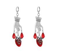 KOFISNI Gothic Silver Heart Earrings for Women Handmade Crystal Anatomical Heart Dangle Drop Earrings Silver Hand Sword Statement Earrings Halloween Trendy Jewelry Gift for Women, L, Metal, No