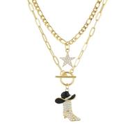 KOFISNI Rhinestone Cowboy Boot Star Necklace for Women Cowgirl Boot Pendant Stackable Necklace Western Stackable Jewelry Country Cowgirl Accessories Gifts, 50 cm, Acrylic, No Gemstone