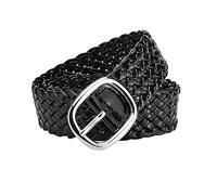 KOFORD 106cm Silver Pin Buckle Colorful Patent Leather Woven Elegant Women Belt for Dress Decoration, Black
