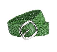 KOFORD 106cm Silver Pin Buckle Colorful Patent Leather Woven Elegant Women Belt for Dress Decoration, Green