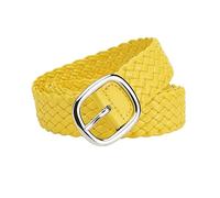 KOFORD 106cm Silver Pin Buckle Colorful Patent Leather Woven Elegant Women Belt for Dress Decoration, Yellow